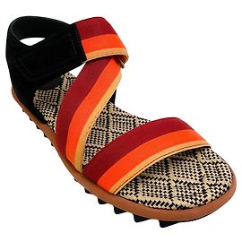 Sandalias Dries van Noten en ante de color naranja / óxido y lona con rayas
