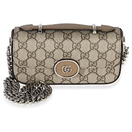 Gucci Senna Petite GG Handtasche und Schultertasche aus GG Supreme Canvas in Beige und Ebenholz