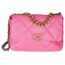 Borsa Chanel 19 con patta in agnello trapuntato rosa, taglia large