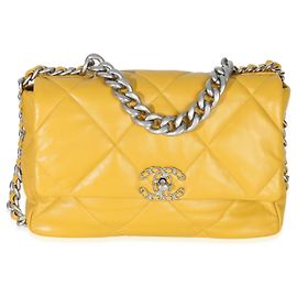 Borsa Chanel 19 Flap in agnello trapuntato giallo Chanel Large