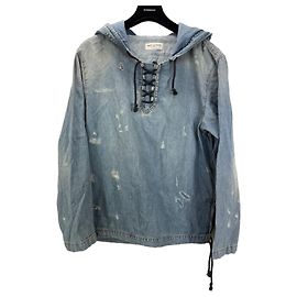 Felpa con cappuccio in denim distressed Saint Laurent Paris