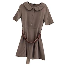 Fendi Tunika-Kleid aus beiger Wolle mit verzierter Gürtel