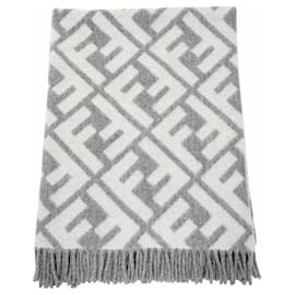 Fendi Decke aus grauer Alpaka-Wollmischung mit FF-Logo