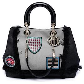 Borsa D Light in denim nero con patch Dior