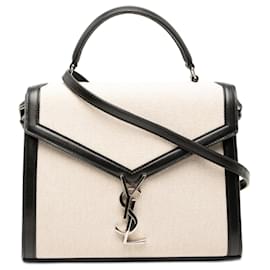 Borsa a mano Cassandra in tela beige di medie dimensioni Saint Laurent