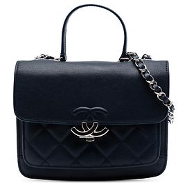Chanel Blue Small Quilted Goatskin CC Box Flap