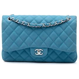 Chanel Blue Jumbo Classic Caviar Double Flap