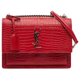 Borsa a tracolla Saint Laurent Monogram Sunset in pelle con stampa coccodrillo rossa misura Medium