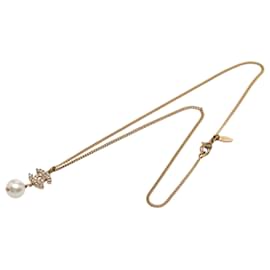 Collar colgante Chanel Gold Gold Plated Strass CC Faux Pearl Drop