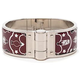 Hermès Red Wide Enamel Tropical Club Flacons Bandana Hinged Bangle 60