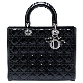 Dior Black Large Patent Cannage Lady Dior
