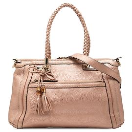 Borsa Bella in pelle di vitello granulata metallizzata rosa Gucci