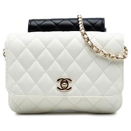 Chanel White CC Quilted Lambskin Side Packs Flap