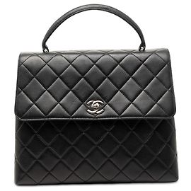 Borsa Chanel Black Quilted Lambskin Kelly Top Handle Bag