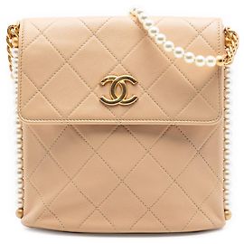 Chanel Beige Small Quilted Calfskin About Pearls Hobo