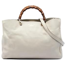 Borsa Gucci Brown Large Calfskin Bamboo Shopper in pelle di vitello