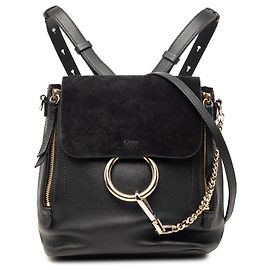 Mochila Faye de piel de becerro y ante negro de tamaño mediano Chloé