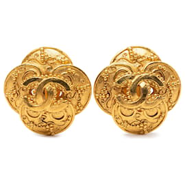 Orecchini Chanel Gold CC Placcati Oro Clover Clip On