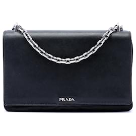Borsa a tracolla Prada Black Saffiano Lux e Tessuto con catena