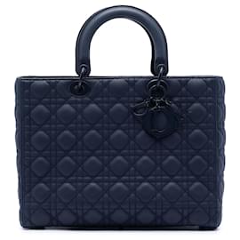 Lady Dior en piel de becerro ultra mate cannage azul Dior Large