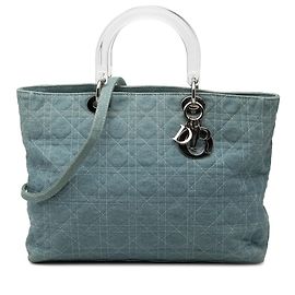 Lady Dior in Blue Large Denim mit Cannage Acrylgriffen