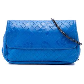 Bottega Veneta Borsa a tracolla Butterfly Chain in pelle di vitello blu Small Intrecciomirage goffrata