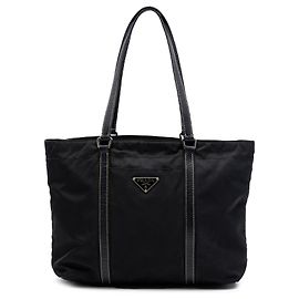 Tote in Tessuto con bordi in Saffiano nero Prada