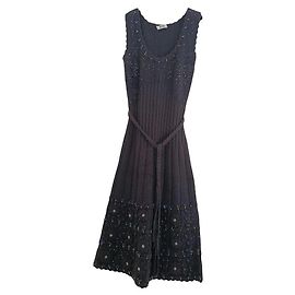 Moschino Cheap and Chic schwarzes Strickkleid mit Pailletten und Blumen