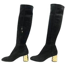 Louis Vuitton Talons Dorés Overknee-Stiefel Schwarz