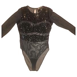 Escada Margaretha Ley Body in rete con paillettes nere