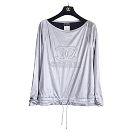 T-shirt Chanel grigia a maniche lunghe con logo CC