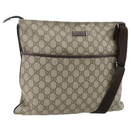 Borsa a tracolla GUCCI GG Supreme in PVC e pelle Beige Argento 141198 Auth 179200