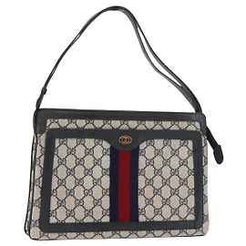 Borsa a tracolla GUCCI GG Supreme Sherry Line PVC Blu Navy Oro 14 02 013 Auth 178297