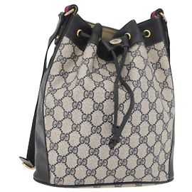 Bolsa GUCCI GG Supreme Sherry Line PVC Azul Marinho Ouro Vermelho 41 02 034 Auth 179646