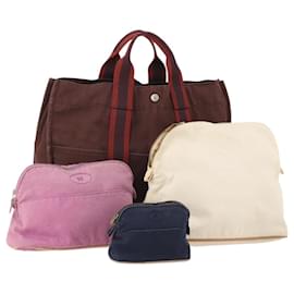 Hermès Borsa Fourre Tout HERMES Canvas 4 Set Bordeaux White pink Auth bs34897