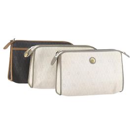 Clutch Christian Dior Honeycomb Canvas PVC 3 Set White Black Auth fm5350