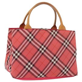 Borsa BURBERRY Nova Check Blue Label Nylon Rosa Argento Auth 180079