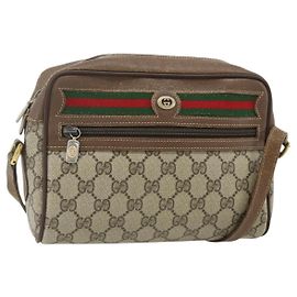 GUCCI GG Supreme Web Sherry Line Tasche PVC Beige Gold 56 02 087 Auth 178729