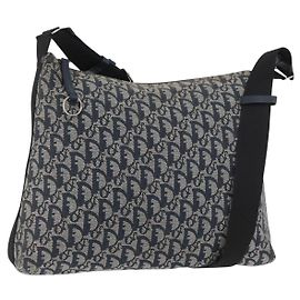 Borsa a tracolla Christian Dior Trotter Canvas Navy Silver Auth 179394A