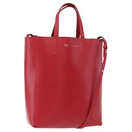 CELINE Vertikaler Cabas Tote Bag aus Leder 2way Rot Silber Auth hk3730A - Céline