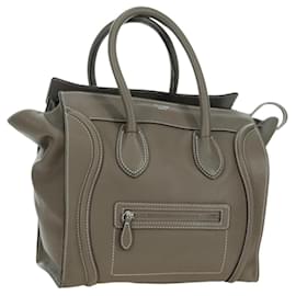 Bolso de mano CELINE Luggage Mini Shopper de Cuero Gris Plata Auténtico am11602V - Céline