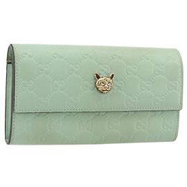 GUCCI GG Canvas Guccissima Long Wallet Leather Green Gold 548055 Auth bs35079A