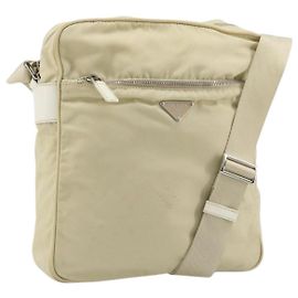 Borsa a Spalla PRADA Nylon Avorio Argento Auth hk3735