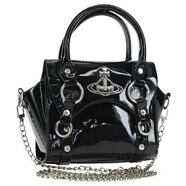 Borsa Vivienne Westwood Chain Betty in pelle vernice 2way Nero Argento Auth 179105V