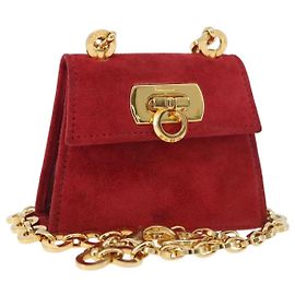 Borsa a tracolla Salvatore Ferragamo Chain Gancini in scamosciato rosso e oro Autentica 179999