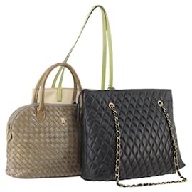 Sac à bandoulière à chaîne BALLY en toile et cuir 3 ensembles Beige Noir Auth bs32600 - Bally