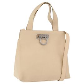Borsa Salvatore Ferragamo Gancini in pelle 2way Beige Argento Auth BA12510