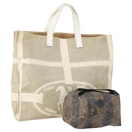 Bolso FENDI Pecan Canvas de lona revestida de PVC 2 Sets Gris Negro Marrón Auth bs34778