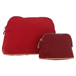 HERMES Bolide Pouch cotton 2 Set Red Auth ti3937 - Hermès