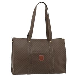 Céline Borsa Tote CELINE Macadam Canvas in PVC e pelle marrone con dettagli dorati Autentica 178303